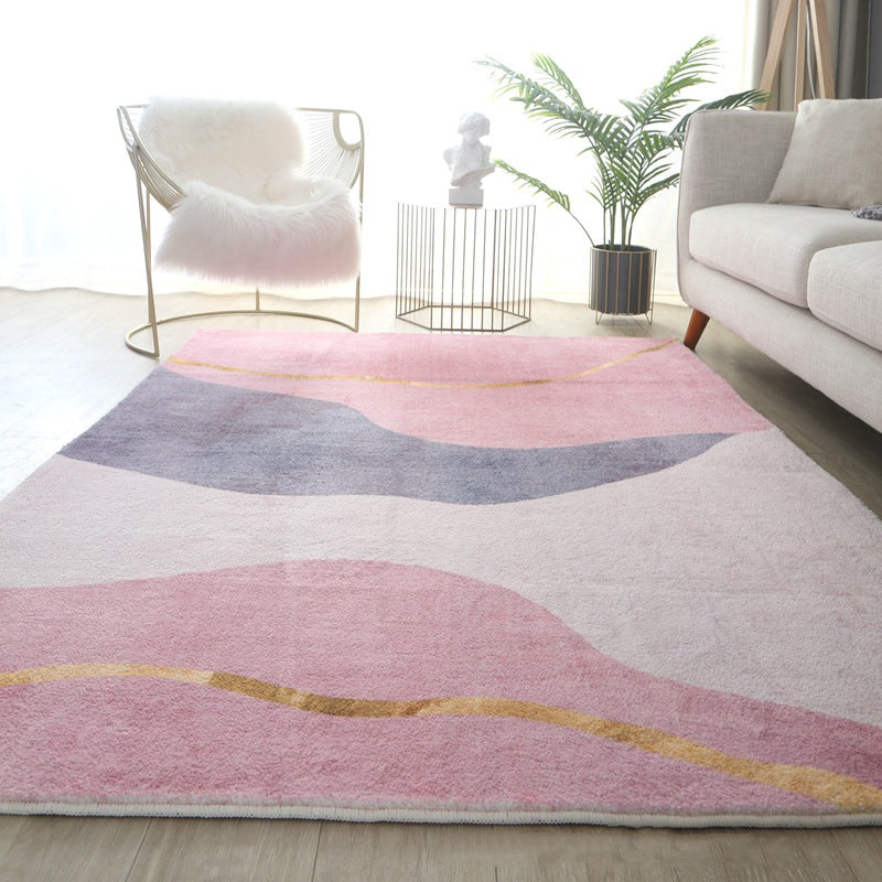 Tapis de couleur rose clair Polyester tapis nordique Tapis résistant aux taches pour la décoration intérieure