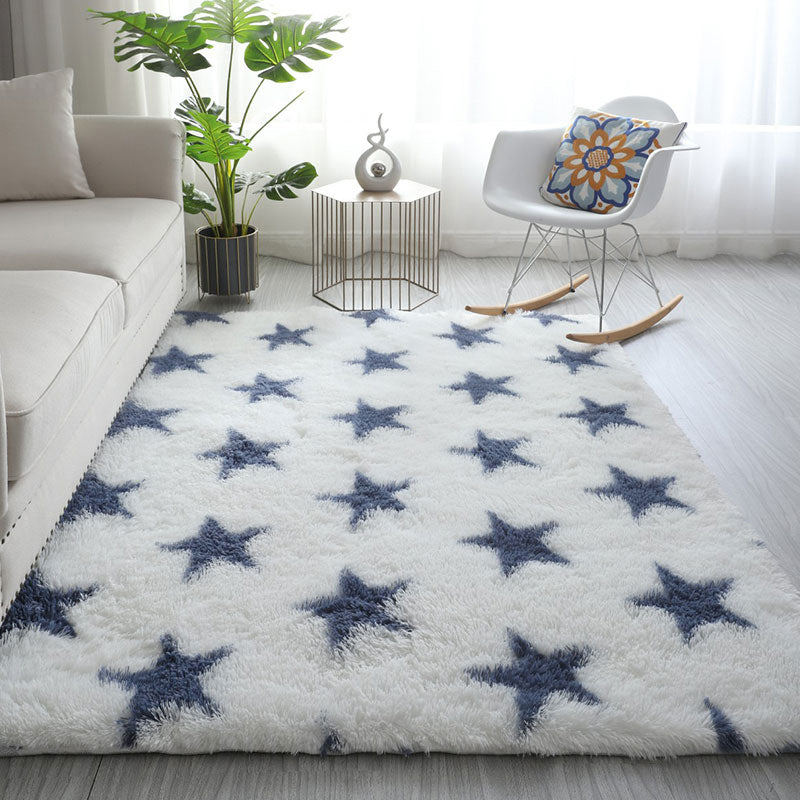 White Casual Rug Blending Star Indoor Rug Non-Slip Backing Rug for Home Decor