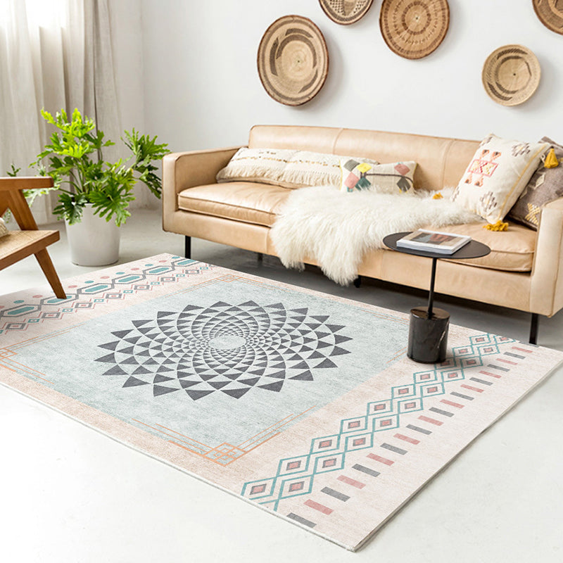 Alfombra gráfica de poliéster de alfombra nórdica azul claro para la decoración del hogar