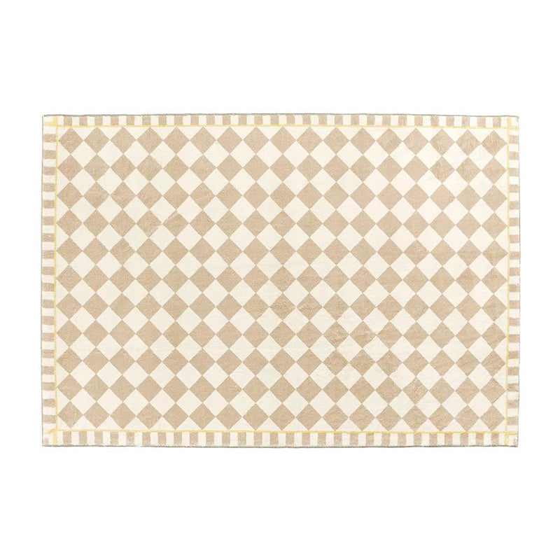 Alfombra de cuadrícula marrón claro poliéster alfombra de área moderna alfombra sin deslizamiento para decoración del hogar