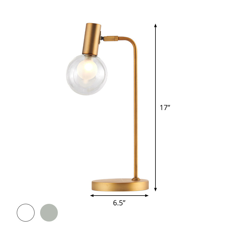 Lujosa lámpara de mesa de 1 luz, iluminación nocturna esférica dorada con pantalla de cristal transparente/gris humo para dormitorio