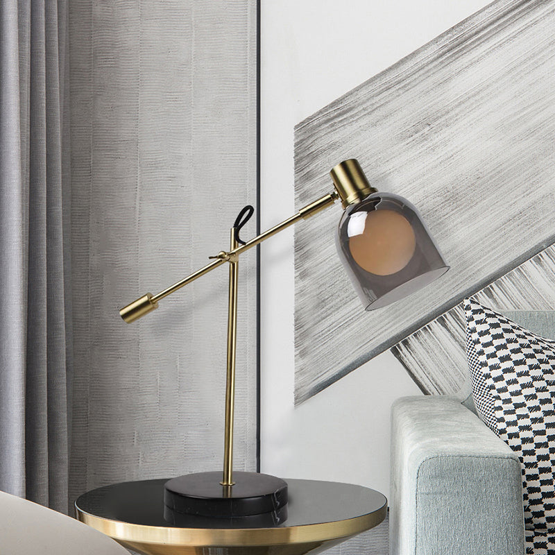 Lámpara de mesa de noche de metal con cúpula, minimalismo, cristal gris humo, 1 bombilla, lámpara de mesita de noche para sala de estar