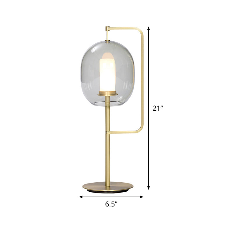 Lampada notturna di 1 luci di soggiorno Simplicity Light Gold Light con tonalità di vetro grigio fumo ovale