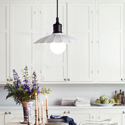 Modern Style Scalloped Shade Ceiling Pendant 10"/12" Width 1 Bulb Metal Hanging Ceiling Light in White