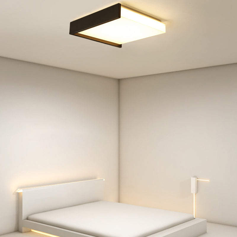 Lámpara de techo cuadrada de hierro forjado, montaje empotrado LED negro acrílico, simplicidad moderna, para dormitorio