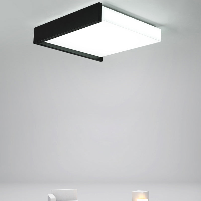 Plafonnier LED noir en acrylique, plafonnier carré en fer forgé de simplicité moderne pour chambre à coucher