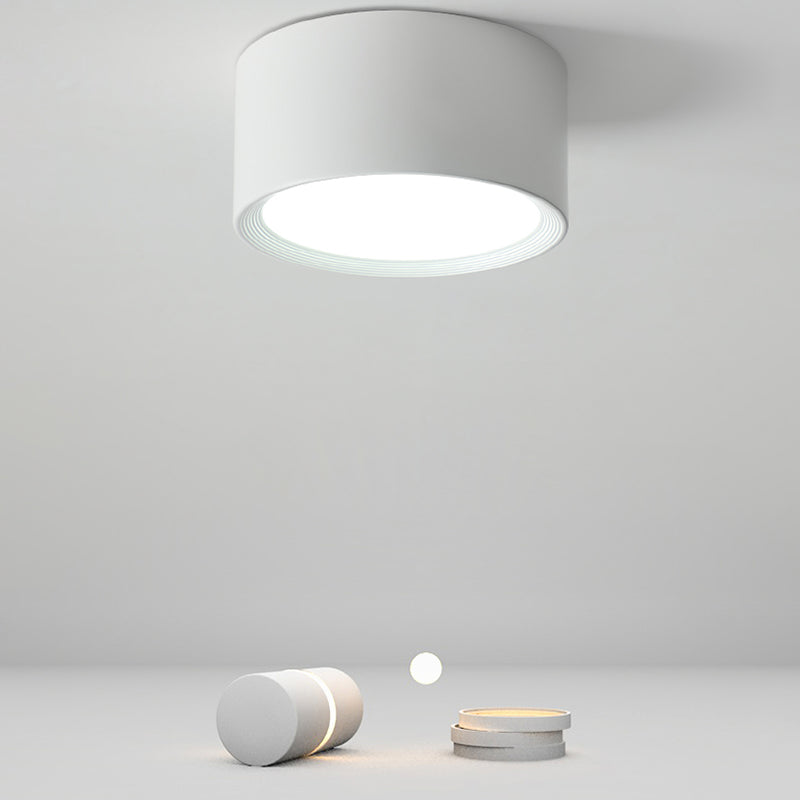 Modern Minimalist LED Flush Mount Iron Cylindrical Ceiling Light with Acrylic Shade