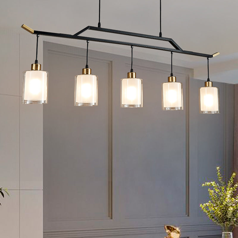 Black Island Chandelier Lights Glass Modern Hanging Lamp for Dining Room