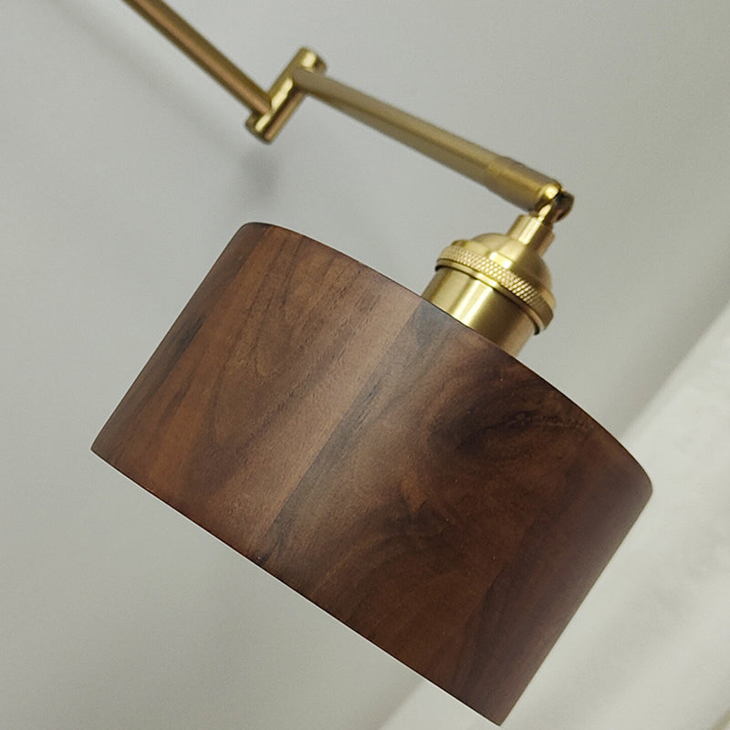 Wood Swing Arm Wall Lighting Modern Half Cylinder 1 Light Wall Light Fixture in Brown