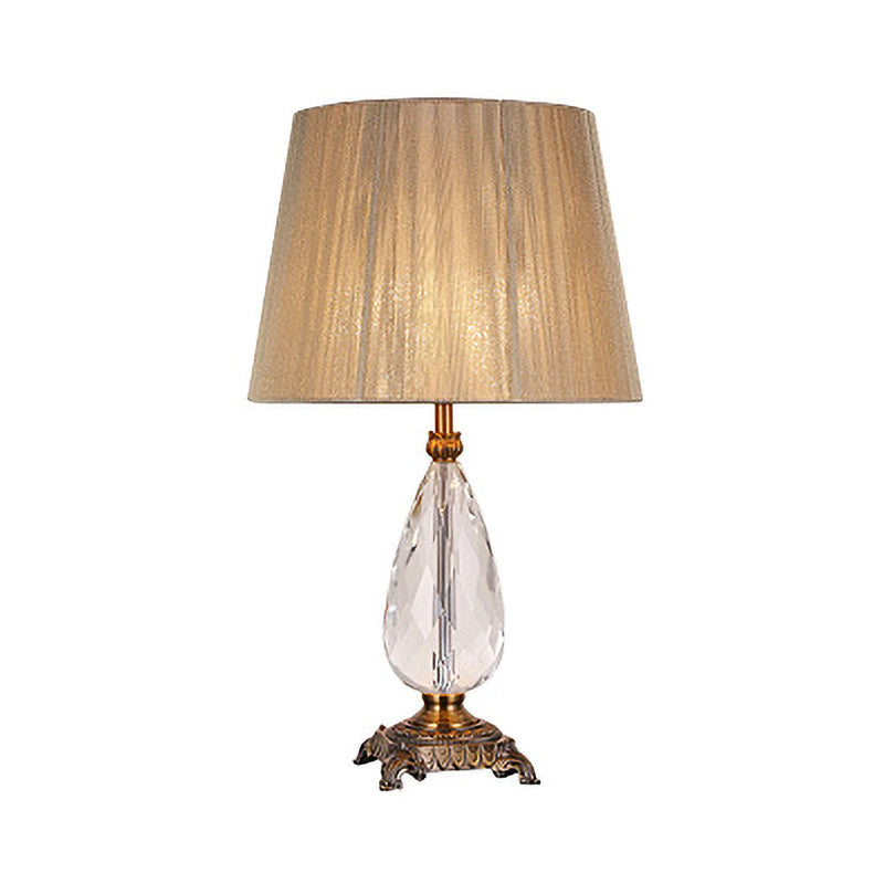 Lampe de table contemporaine à 1 ampoule, petite lampe de bureau évasée beige avec abat-jour en tissu