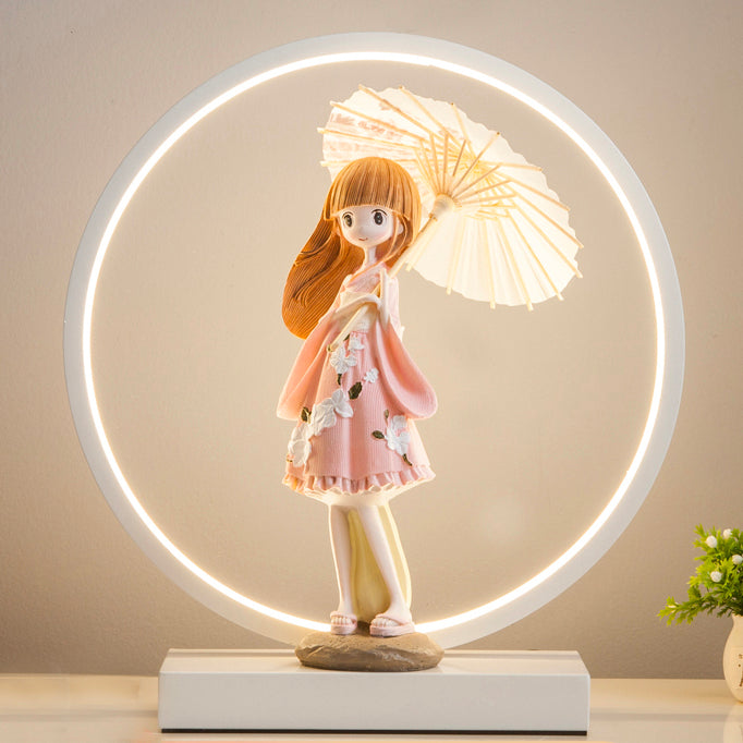 1 Light Circle Nightstand Lamp Modernism Metal Nightstand Lamps in White