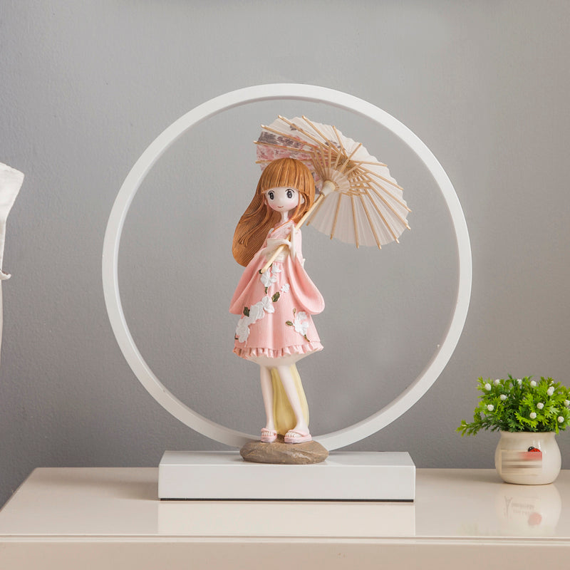 1 Light Circle Nightstand Lamp Modernism Metal Nightstand Lamps in White