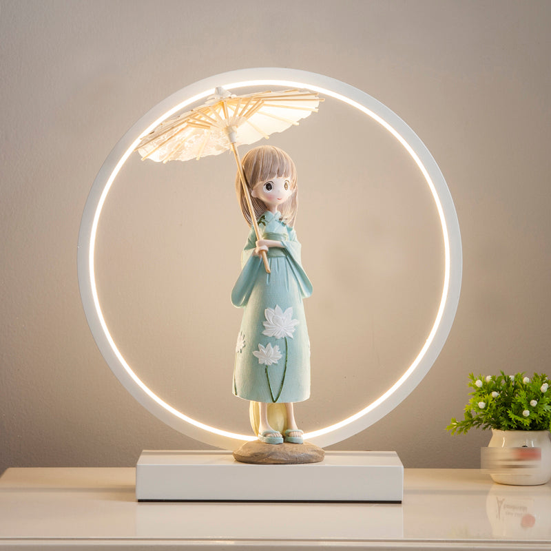 1 Light Circle Nightstand Lamp Modernism Metal Nightstand Lamps in White