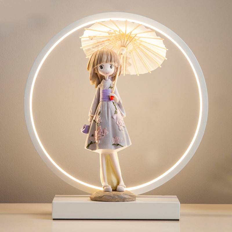 1 Light Circle Nightstand Lamp Modernism Metal Nightstand Lamps in White