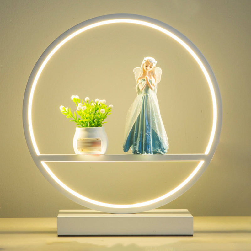 1 Light Circle Nightstand Lamp Modernism Metal Nightstand Lamps in White