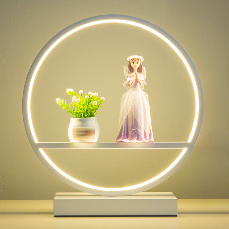 1 Light Circle Nightstand Lamp Modernism Metal Nightstand Lamps in White