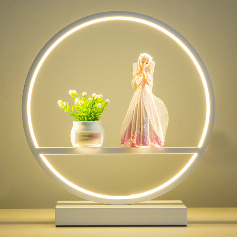 1 Light Circle Nightstand Lamp Modernism Metal Nightstand Lamps in White