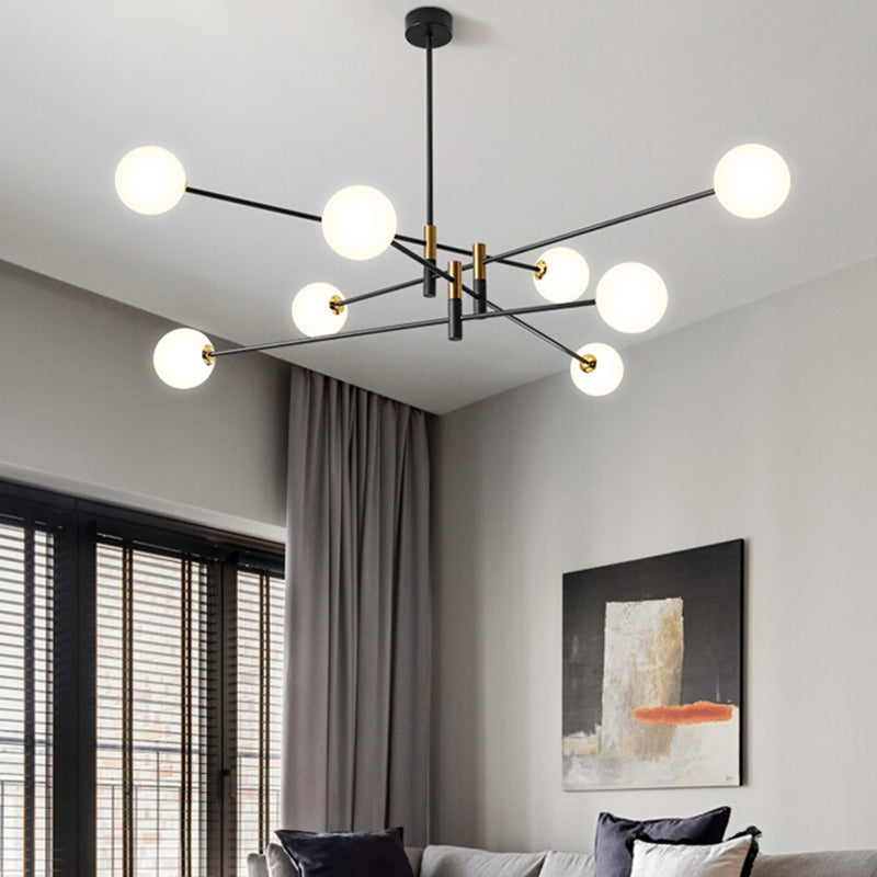 Black and Gold Globe Hanging Lamp in Modern Style Lacquered Iron Chandelier with Glass Shade