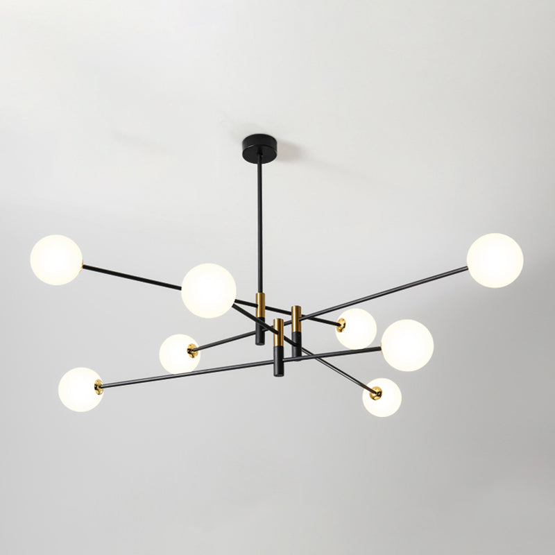 Black and Gold Globe Hanging Lamp in Modern Style Lacquered Iron Chandelier with Glass Shade