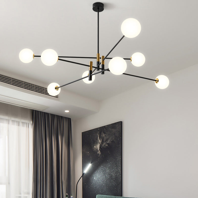 Black and Gold Globe Hanging Lamp in Modern Style Lacquered Iron Chandelier with Glass Shade