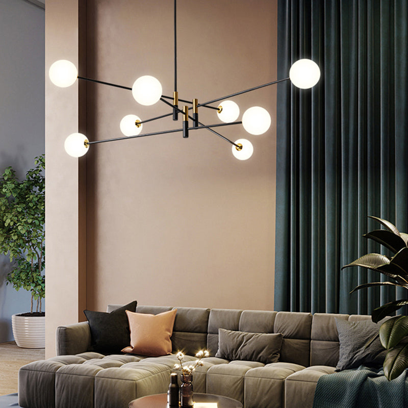 Black and Gold Globe Hanging Lamp in Modern Style Lacquered Iron Chandelier with Glass Shade