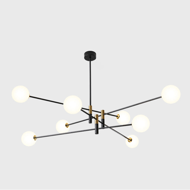 Black and Gold Globe Hanging Lamp in Modern Style Lacquered Iron Chandelier with Glass Shade