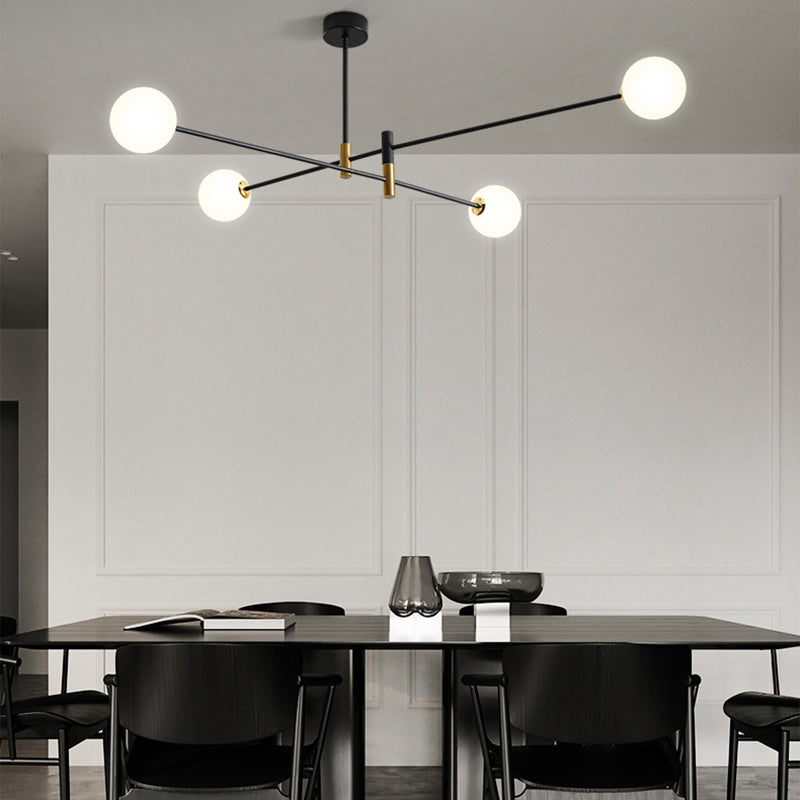 Black and Gold Globe Hanging Lamp in Modern Style Lacquered Iron Chandelier with Glass Shade