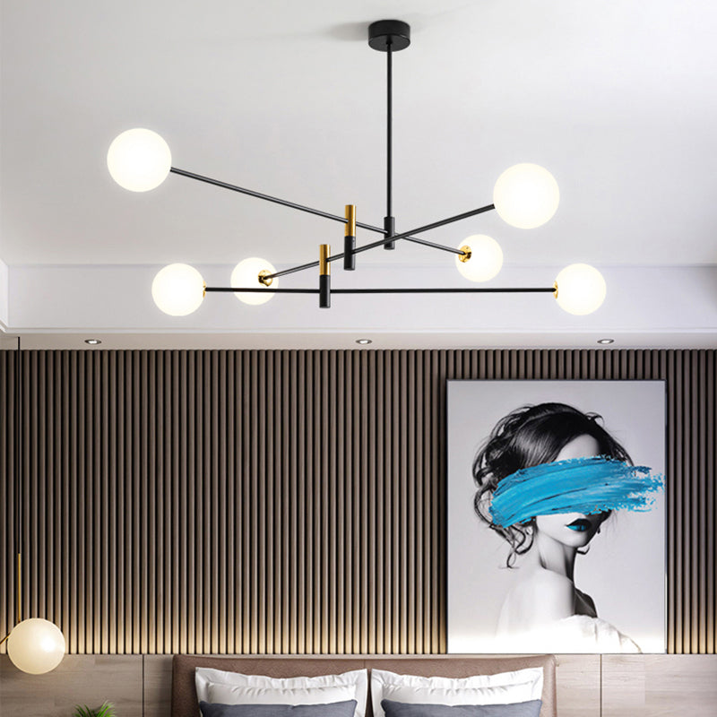 Black and Gold Globe Hanging Lamp in Modern Style Lacquered Iron Chandelier with Glass Shade