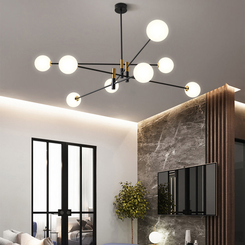 Black and Gold Globe Hanging Lamp in Modern Style Lacquered Iron Chandelier with Glass Shade