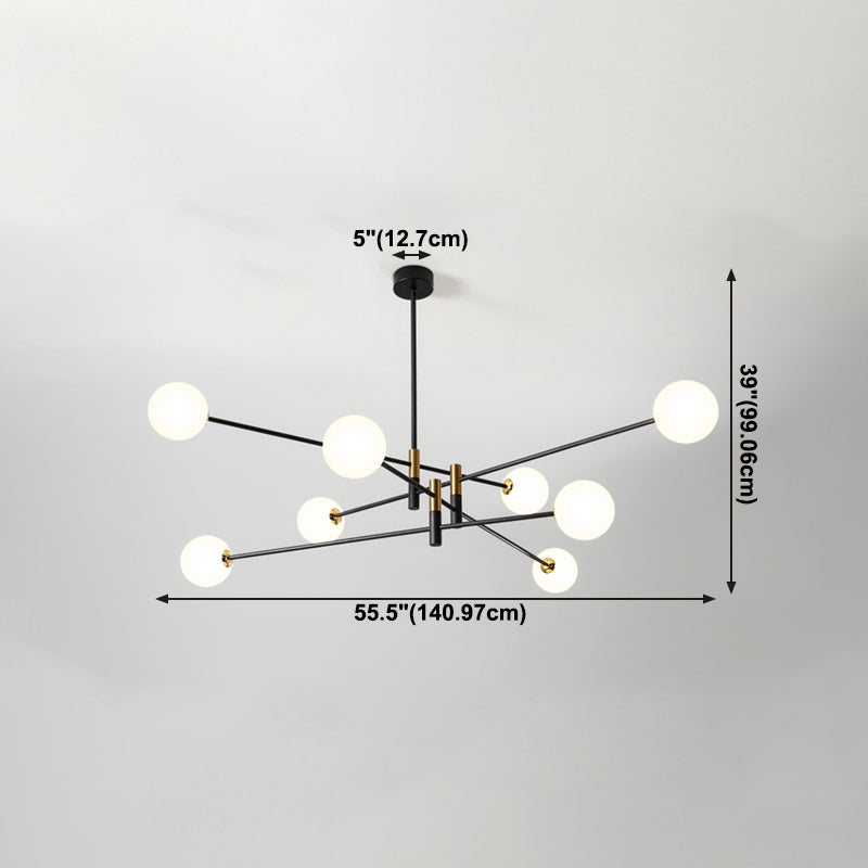 Black and Gold Globe Hanging Lamp in Modern Style Lacquered Iron Chandelier with Glass Shade