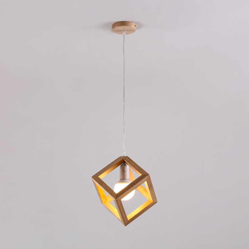 Log Color Square Pendant Light in Modern Concis Concis Wooden Intérieure en bois lampe de suspension intérieure