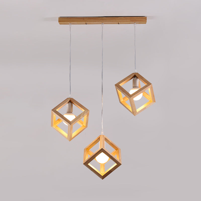 Log Color Square Pendant Light in Modern Concis Concis Wooden Intérieure en bois lampe de suspension intérieure