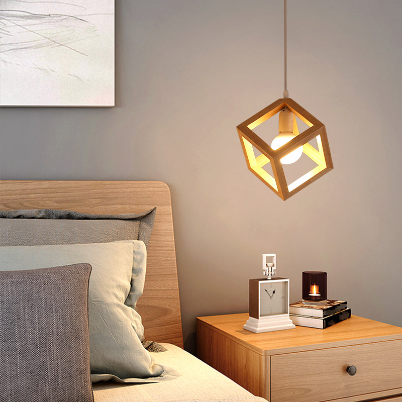 Log Color Square Pendant Light in Modern Concis Concis Wooden Intérieure en bois lampe de suspension intérieure