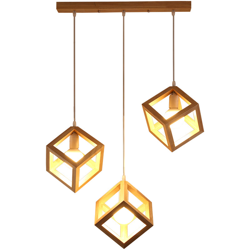 Log Color Square Pendant Light in Modern Concis Concis Wooden Intérieure en bois lampe de suspension intérieure