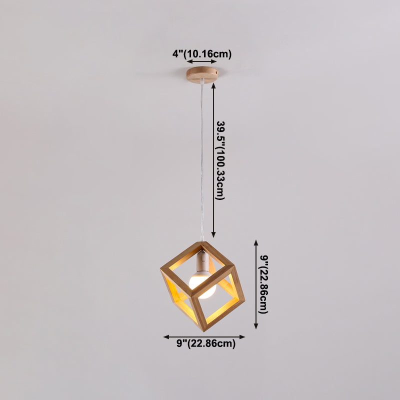 Log Color Square Pendant Light in Modern Concis Concis Wooden Intérieure en bois lampe de suspension intérieure