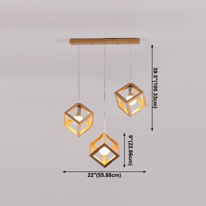 Log Color Square Pendant Light in Modern Concis Concis Wooden Intérieure en bois lampe de suspension intérieure