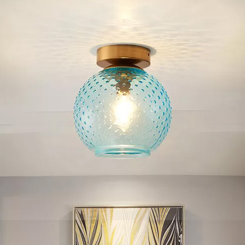 Plafonnier encastré en verre rose/jaune/bleu/transparent avec abat-jour globe minimalisme, luminaire monté au plafond pour foyer à 1 lumière