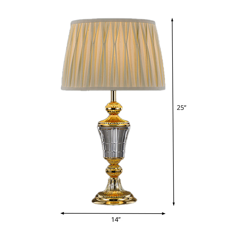 Lampada da tavolo moderna a 1 testa con lampada da scrivania piccola a tamburo affusolato bianco con paralume in tessuto