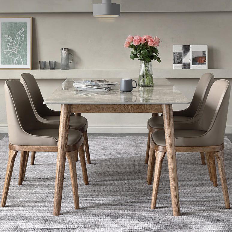 Mid-Century Sintered Stone Dining Table Gray Rectangle Dining Table for Kitchen