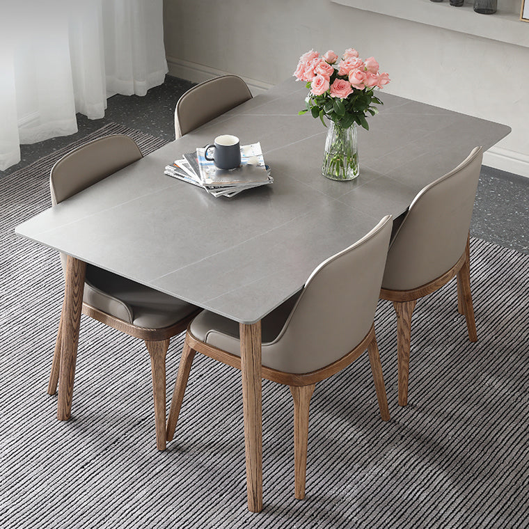 Mid-Century Sintered Stone Dining Table Gray Rectangle Dining Table for Kitchen