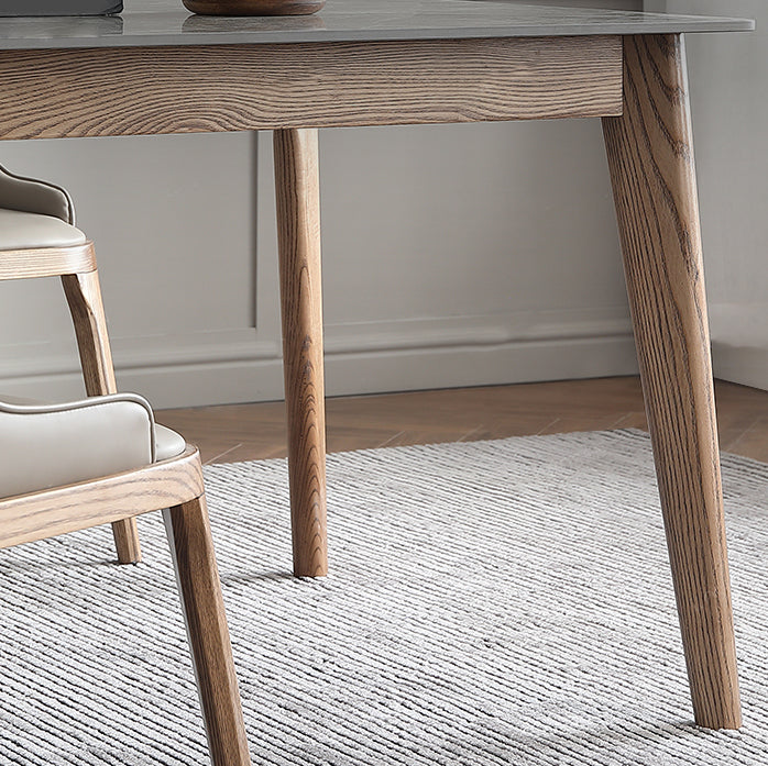 Mesa rectangular con tapa de piedra sinterizada en mesa de cocina gris con base de madera y 4 patas