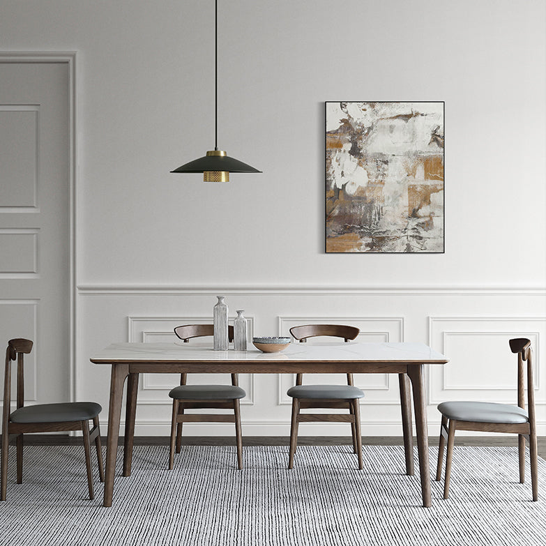 Sintered Stone Top Rectangle Table in White Kitchen Table with Wooden 4 Legs