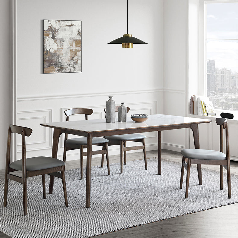 Sintered Stone Top Rectangle Table in White Kitchen Table with Wooden 4 Legs