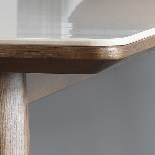 Sintered Stone Top Rectangle Table in White Kitchen Table with Wooden 4 Legs