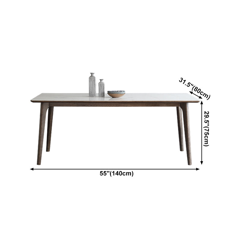 Sintered Stone Top Rectangle Table in White Kitchen Table with Wooden 4 Legs