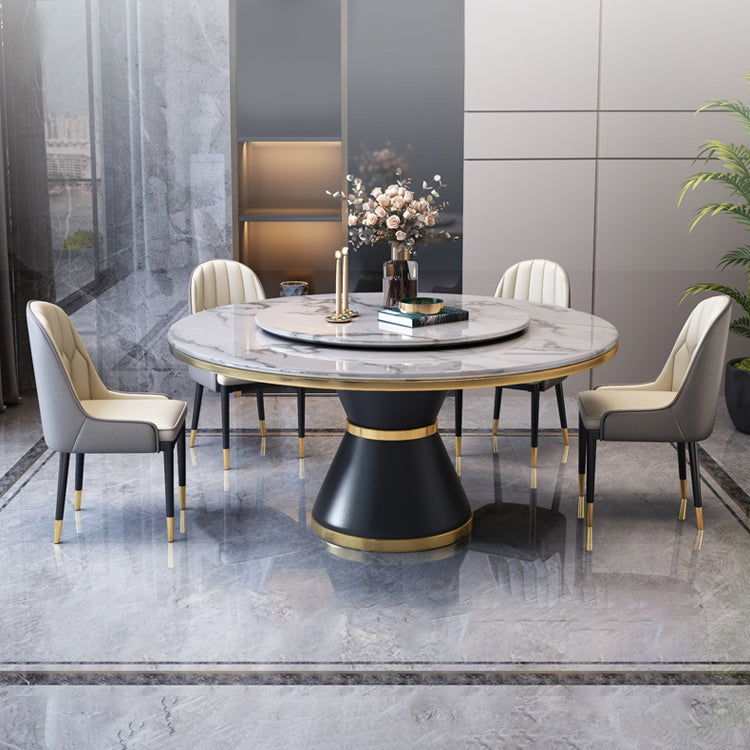 Luxury Home Round Dining Table Marble Table with Black Pedestal Base