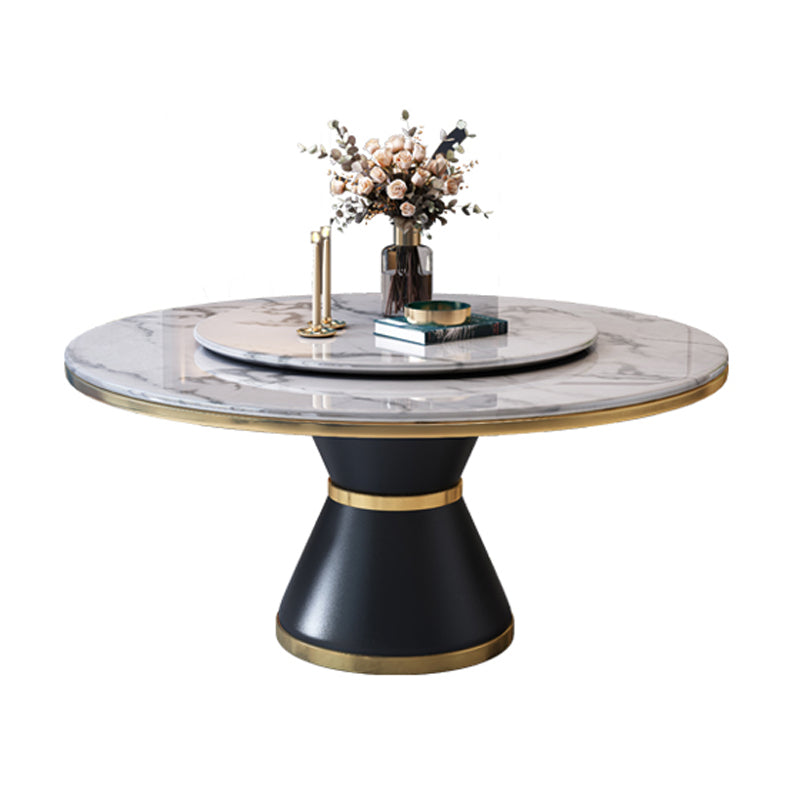 Luxury Home Round Dining Table Marble Table with Black Pedestal Base