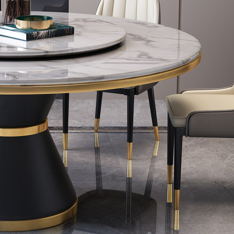 Luxury Home Round Dining Table Marble Table with Black Pedestal Base