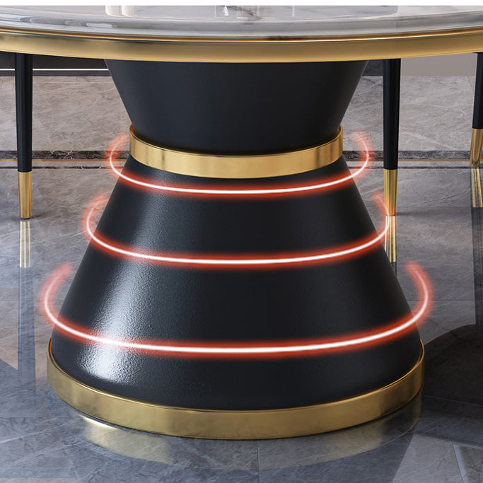 Luxury Home Round Dining Table Marble Table with Black Pedestal Base