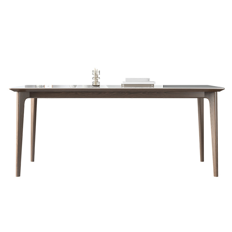Sintered Stone Rectangle White Table Kitchen Table with Wooden Base and 4 Legs